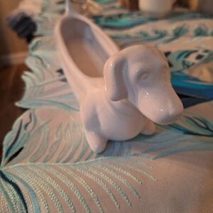 White Dachshund Ceramic Cracker Holder